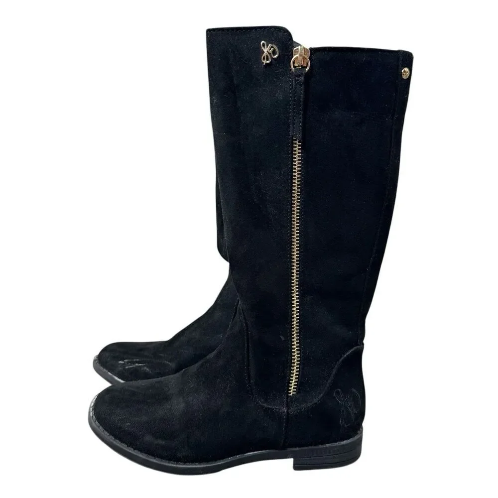 Sam Edelman Knee High Riding Boots Size 12 Black Faux Suede Zipper Equestrian